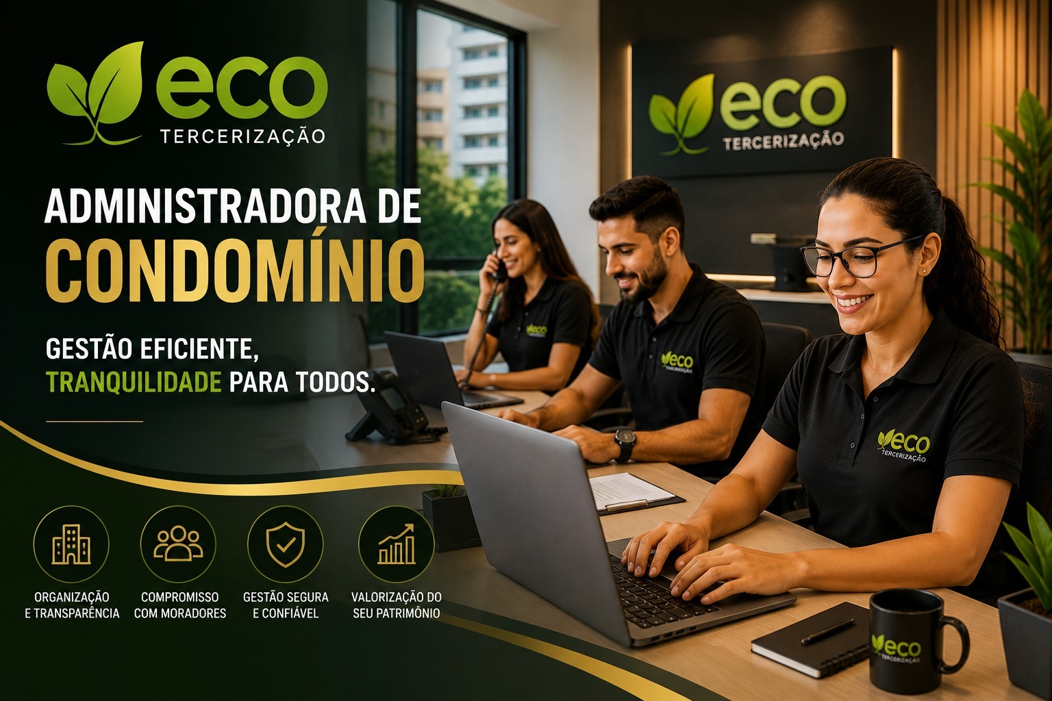 Equipe de administradora de condomínio da ECO Terceirização