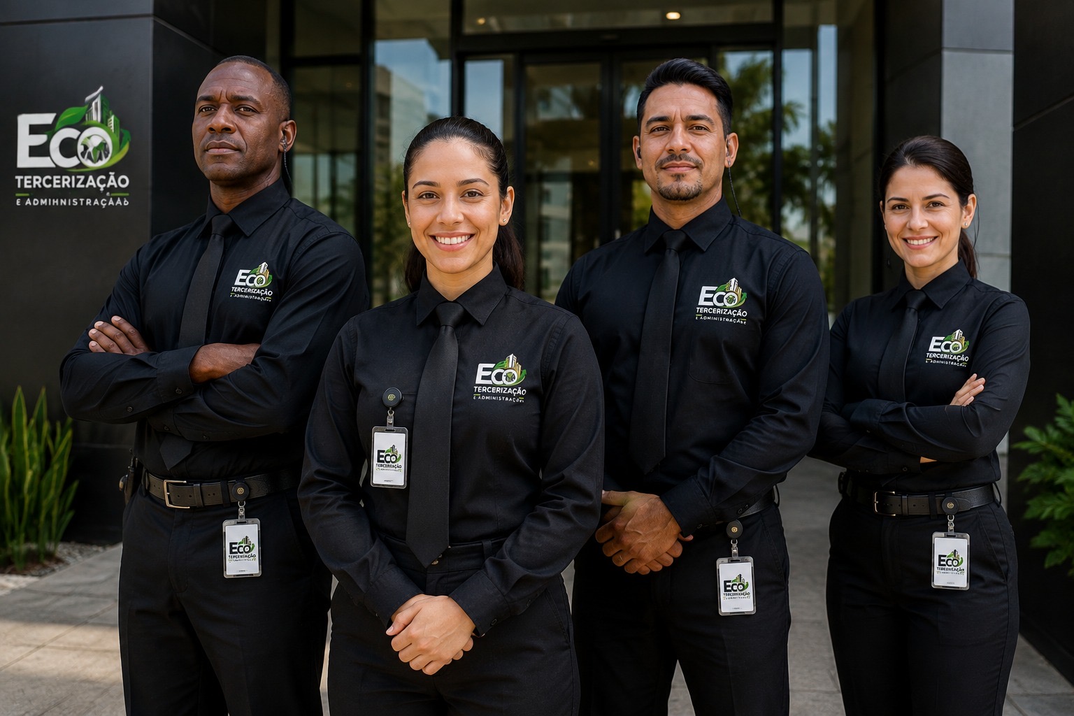 Equipe de portaria e controle de acesso uniformizada da 007 ECO Terceirização